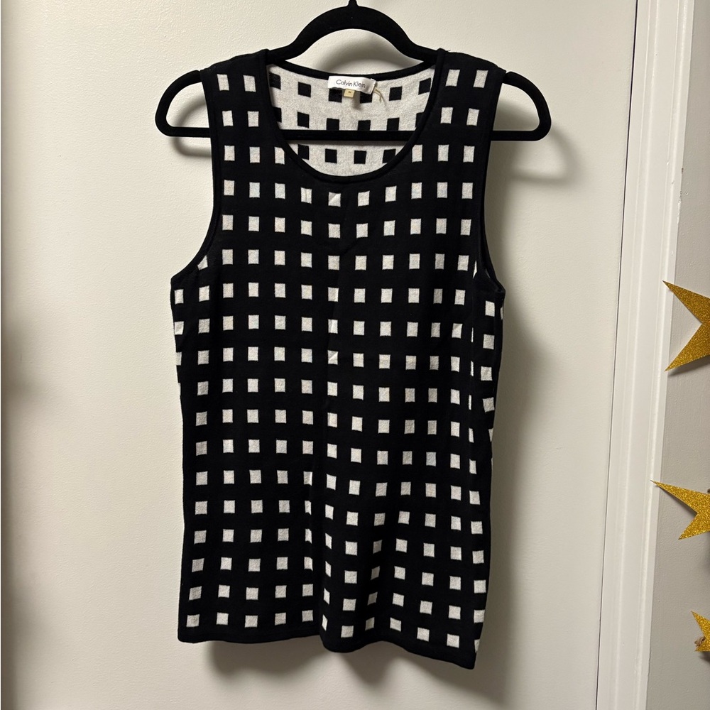 Calvin Klein Black and White Checkered Women's Top